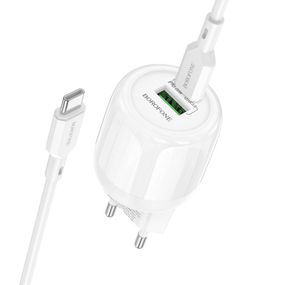 МЗП Borofone BA93A Lustrous PD20W+QC3.0 (1USB-A/1C) + кабель Type-C to Type-C White