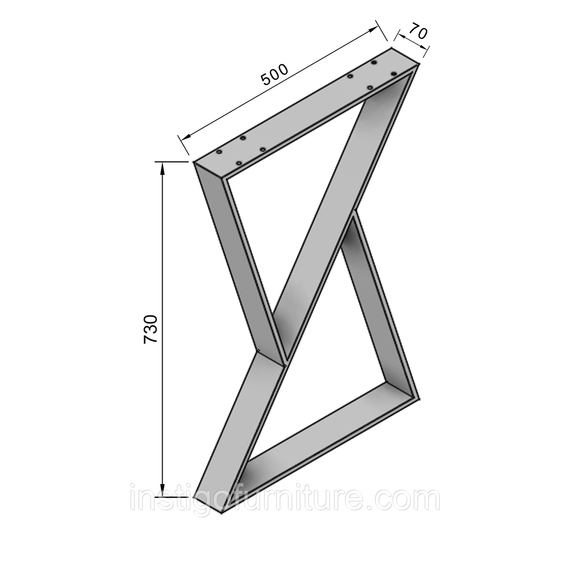 Комплект опор для столу з металу 500×70mm, H=730mm (профільна труба: 70x11mm) Сірий | Зображення 4