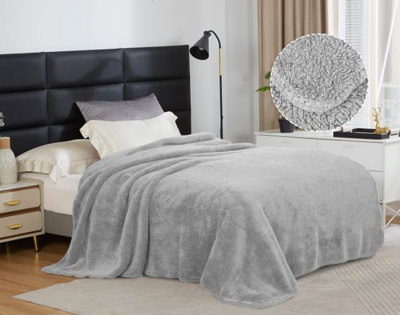 Плед-ковдра з шерпи та флісу світло-сірий Love You 150 x 200 см