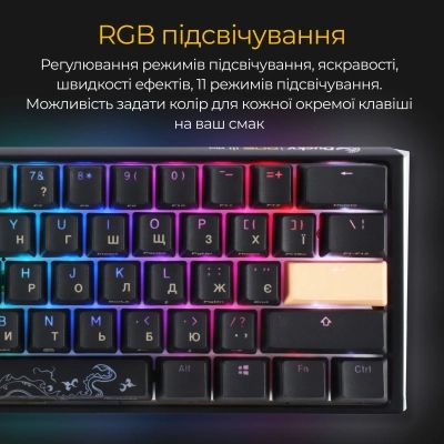 Клавиатура Ducky One 3 Mini Cherry MX Red RGB UA USB Black (DKON2161ST-RUAPXCLAWSC1) | Зображення 8