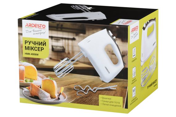 Ручной миксер Ardesto HMK-4006W - 400Вт/5 скор.+турбо/ 2 венчика/2 крючка/белый (HMK-4006W) | Зображення 8