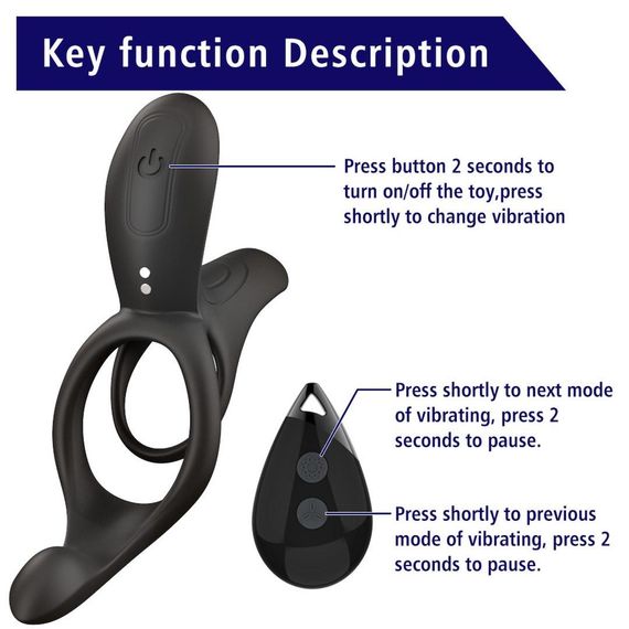 Вібраційне кільце - Erospace Men’s Play Vibrating Cock Ring With Clitoral & Taint Stimulation B11 Sex Aura | Зображення 6