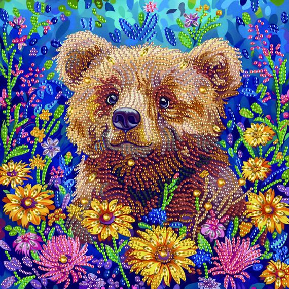 Алмазная мозаика "Медвежонок" BH035 неполная выкладка 25х25 см