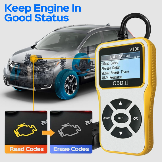 Автомобільний сканер V100 OBD2 універсальний інструмент для діагностики та скидання помилок світло-жовтий | Зображення 2