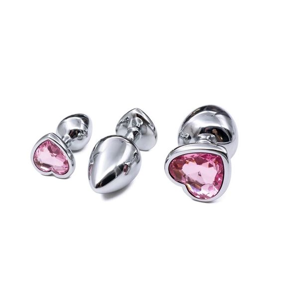 Набір хромованих анальних пробок із рожевими кристалами ( розмір S, M, L ) | Зображення 5