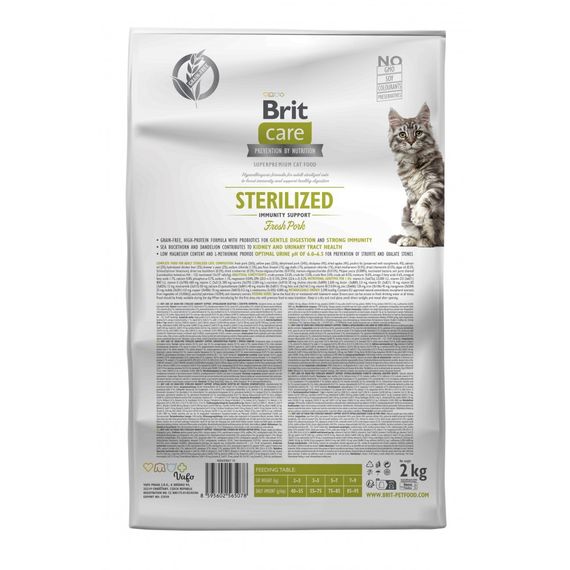 Корм сухий Brit Care Cat Grain Free Sterilized Immunity Support для стерилізованих котів для підтримки імунітету зі свининою | Зображення 1