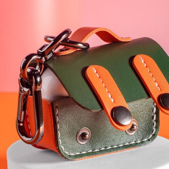 Кожаный футляр Briefcase для наушников AirPods 3 Green / Orange | Зображення 4