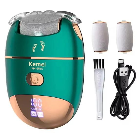 Електрична терка для п'яток, USB, Kemei KM-6865, Зелений / Електрична пилка для ніг / Електропемза від натоптишів, для педикюру | Зображення 7