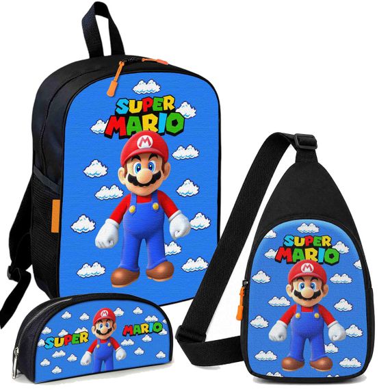 Набор Супер Марио 3 в 1: детский рюкзак + сумка-слинг + пенал, для мальчика и девочки 7–9 лет (6189)