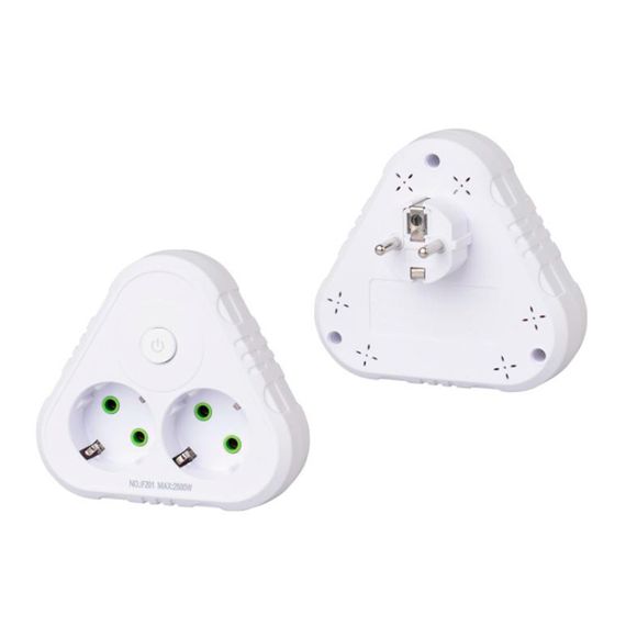 Розетка трійник із заземленням F201-White з вимикачем, 2 розетки, 2500W, 10A