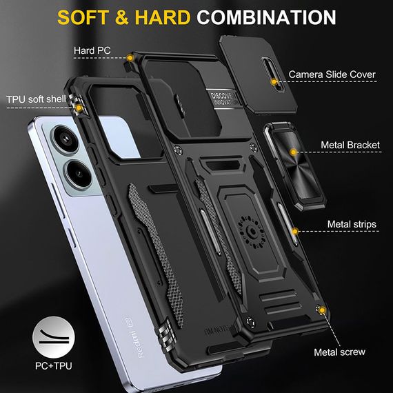 Ударостійкий чохол Camshield Army Ring для Xiaomi Redmi Note 13 Pro 4G / 14s / Poco M6 Pro 4G Чорний / Black | Зображення 4