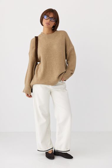 В’язаний однотонний джемпер вільного фасону - кавовий цвет, ONE SIZE (є розміри) | Зображення 2