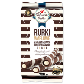 Шоколадні вафельні трубочки з кремом зі смаком пломбіру Rurki Waflowe zebra, 280 г, Польща