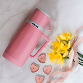 Термос Magio MG-1051P зі скляною колбою. NM-493 Колір: рожевий