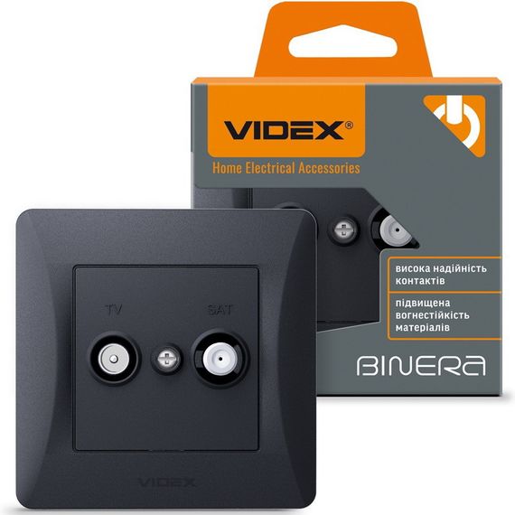 Комбинированная телевизионная розетка TV+SAT VIDEX BINERA VF-BNSK2TVSATE-BG черный графит | Зображення 1