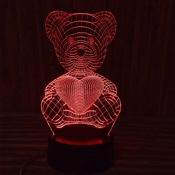 Акриловый светильник-ночник Мишка с сердцем красный tty-n000153