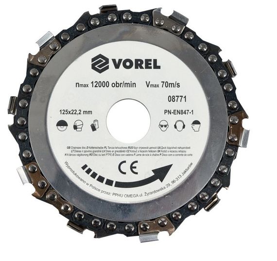Диск ланцюговий по дереву для шліфмашини Ø-125мм VOREL-08771
