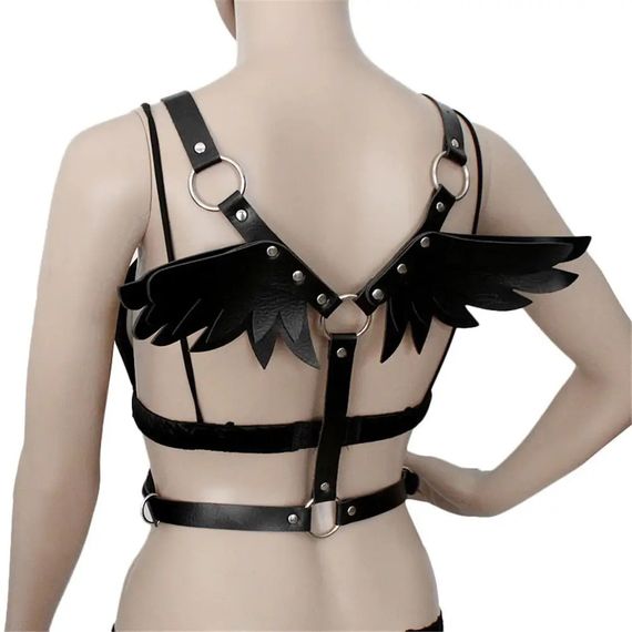 БДСМ - портупея из эко-кожи с крылышками Black Angel | Зображення 6