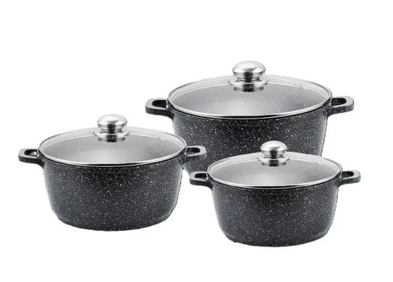 Кухонний набір каструль Benson BN-298 з литого алюмінію та мраморним антипригарним покриттям об'ємом 1.5/2.2/3.2 л.
