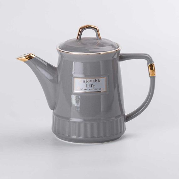 Чайний набір на 6 персон (з заварювальним чайником, чайником-заварником та керамічною підставкою), сірий. | Зображення 6