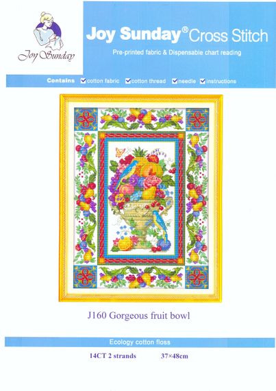 Набор для вышивания по нанесённой на канву схеме "Gorgeous fruit bowl". AIDA 14CT printed, 37*48 см | Зображення 1