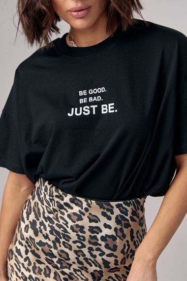 Женская футболка oversize с надписью Be good. Be bad. Just be - черный цвет, L (есть размеры) | Зображення 3