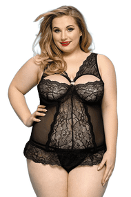 Корсет и стринги JSY «Скромница Брук» Черный Plus Size (XL/2XL/3XL)