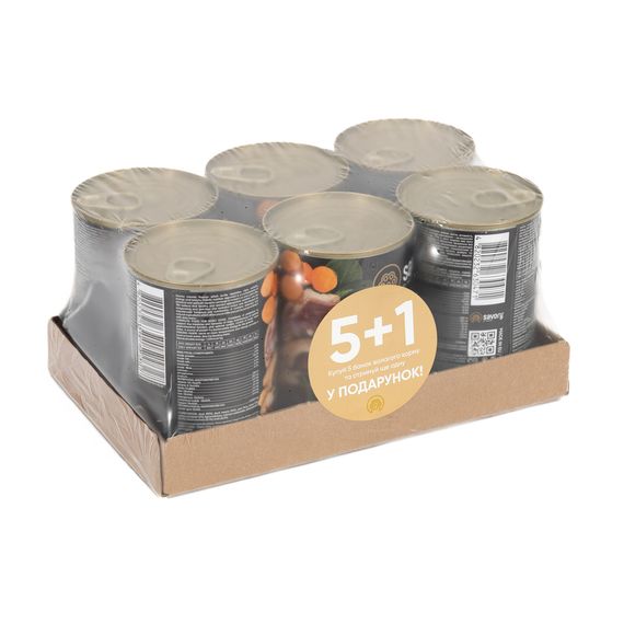 Набір 5+1 заводська упаковка Корм вологий Savory Dog Gourmand Duck паштет для дорослих собак усіх порід з качкою 400 г | Зображення 1