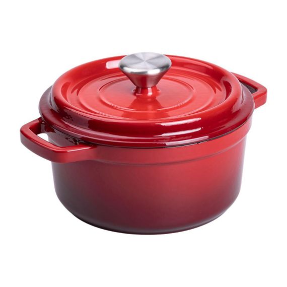 Каструля чавунна емальована 2 л з кришкою Ø20 см Червона HP-1-2R | Зображення 1
