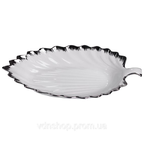 Порцелянове блюдо для сервірування столу у формі листа 41×20×6,5 (см) Біле зі сріблом 2551-1S | Зображення 3