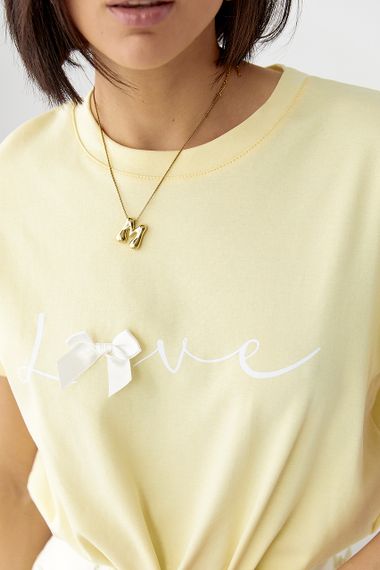 Футболка з бантом і написом Love - жовтий цвет, M (є розміри) | Зображення 3
