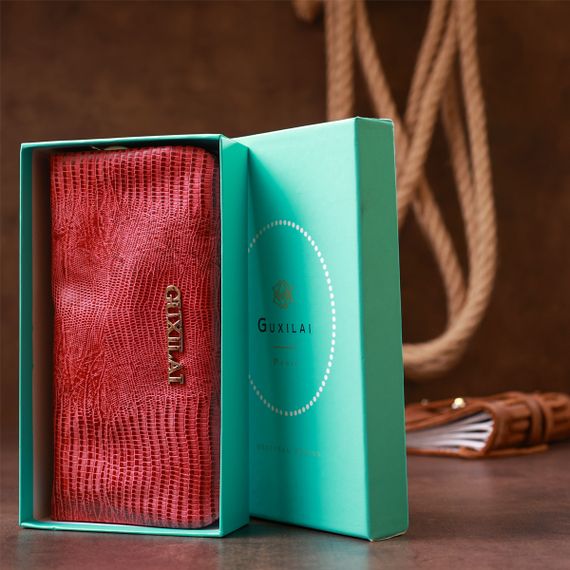 Кошелек женский кожаный с тиснением Guxilai 18967 Красный | Зображення 9