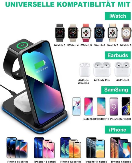 Бездротова зарядна станція 3-в-1, що підходить для подорожей. Сумісно з iPhone 16, 15, 14, 13, 12, 11 | Зображення 4