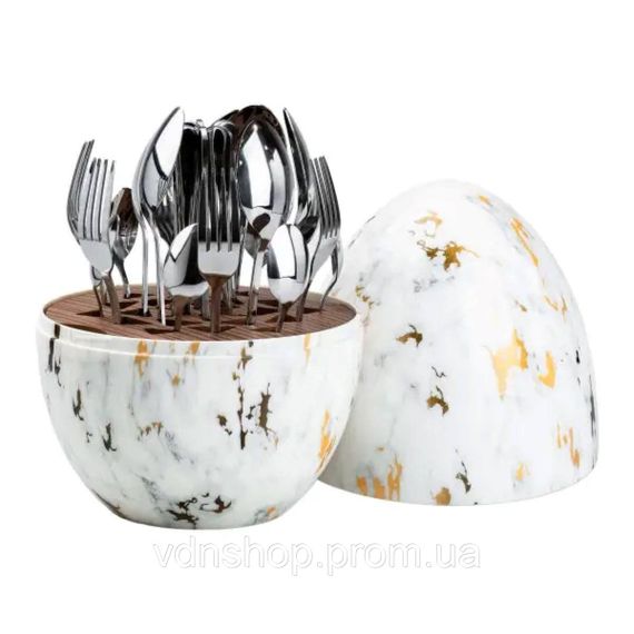 Набір столових приладів на 6 персон із нержавіючої сталі 24 штуки з підставкою Яйце Мармур HP7885