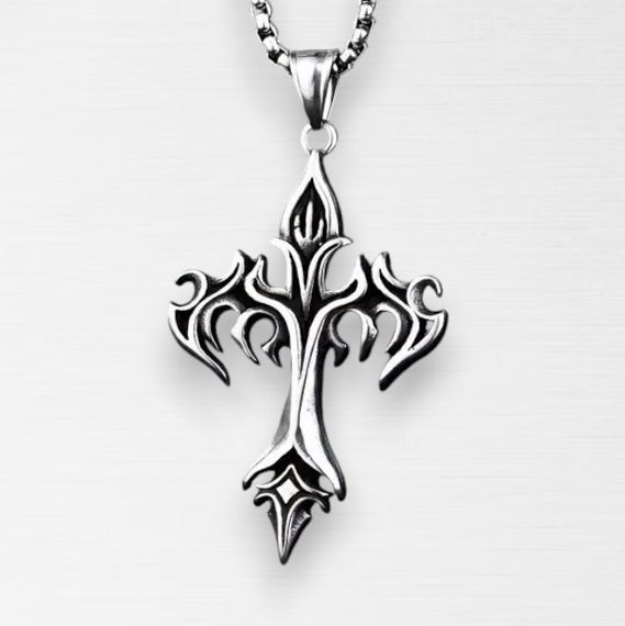 Ретро хрест підвіска-тотем з ланцюжком у вигляді стародавнього хреста «Вогнем і Хрестом» 5.5 см