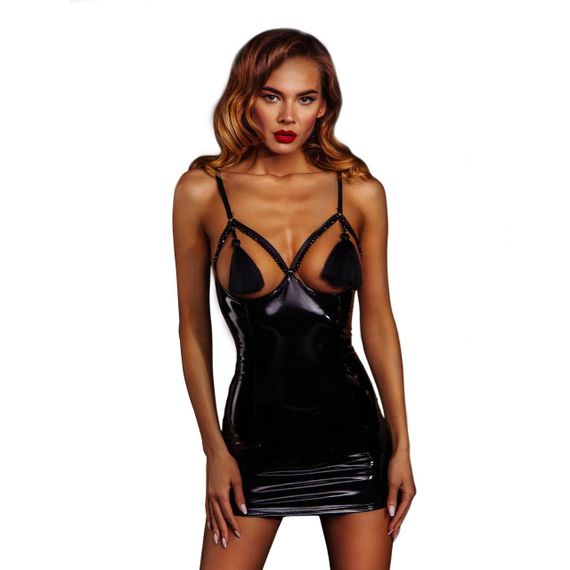Лакова сукня з пензликами D&A, XS-S, black, обтисла, відкриті груди sexstyle