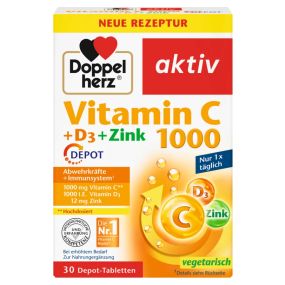 Иммунный комплекс Доппельгерц Витамин С 1000 мг. + D3 1000 м.е.+ Цинк Doppelherz Vitamin C 1000 + D3 + Zink