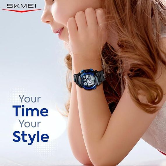 Детские электронные спортивные часы Skmei, водонепроницаемый, LED подсветка, секундомер, черные стильные часы | Зображення 8