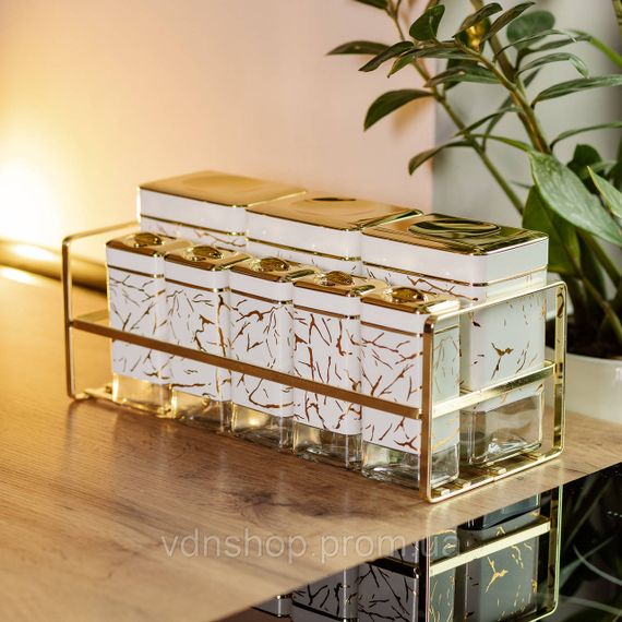 Набор для приправ и специй на подставке 8 штук с крышками Белый HP-1365 | Зображення 5