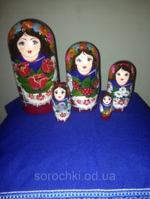 Матрьошка "Маки", "Калина" п'ятірка, береза, ручна робота, висота 19 см