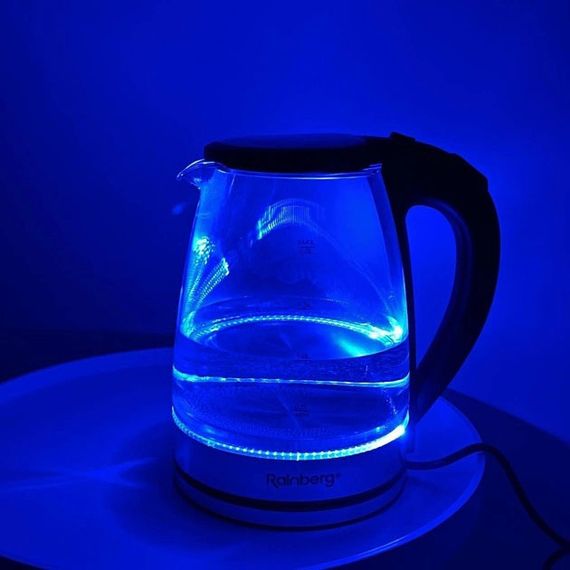 Електричний скляний чайник Rainberg RB-2250 з LED підсвічуванням 2200 Вт 1.8л, хороший електро чайник LV-33 | Зображення 1