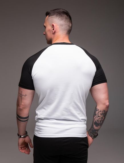 Мужская футболка летняя приталенная двухцветная RA1404 размер L, цвет белый | Зображення 4