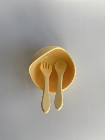 Глибока тарілка силіконова на присосці з приборами Жовтий | Зображення 1