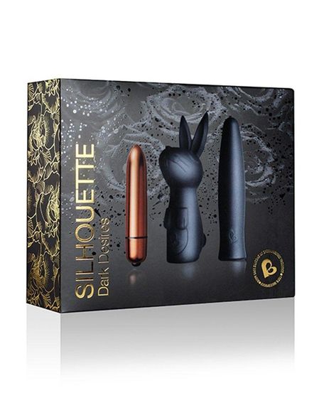Вібронабір Rocks Off Silhouette — Dark Desires: віброкуля та дві силіконові насадки Sex Aura | Зображення 1