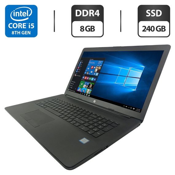 Ноутбук HP 17-by1033dx6 / 17.3" (1600x900) TN / Intel Core i5-8265U (4 (8) ядра по 1.6 - 3.9 GHz) / 8 GB DDR4 / 240 GB SSD / Intel UHD Graphics / WebCam / DVD-ROM б/у
