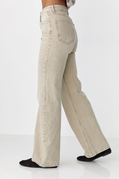Широкі прямі джинси з високою посадкою - бежевий цвет, 34р (є розміри) | Зображення 4