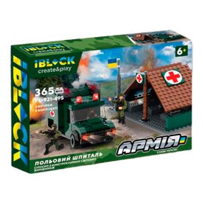 Конструктор PL-921-495 IBLOCK "Армия, ВОЕННО-ПОЛЕВОЙ ГОСПИТАЛЬ," 365дет, 3 фигурки, в коробке (6905655468097)