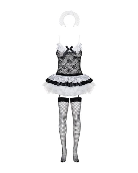 Еротичний костюм покоївки зі спідницею Obsessive Housemaid 5 pcs costume L/XL, чорно-білий, топ з пі | Зображення 4