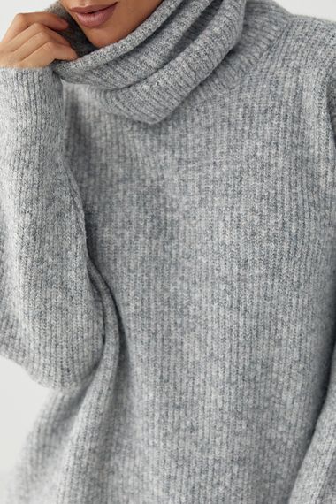 Жіноча в'язана туніка з високою горловиною - сірий цвет, ONE SIZE (є розміри) | Зображення 3