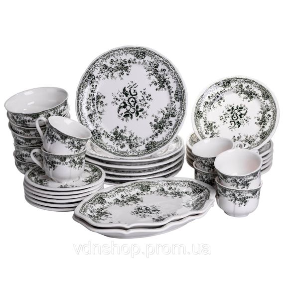 Столовий набір посуду 32 предмети на 6 осіб Vintage Elegant порцеляновий Чорний YY78-7A
